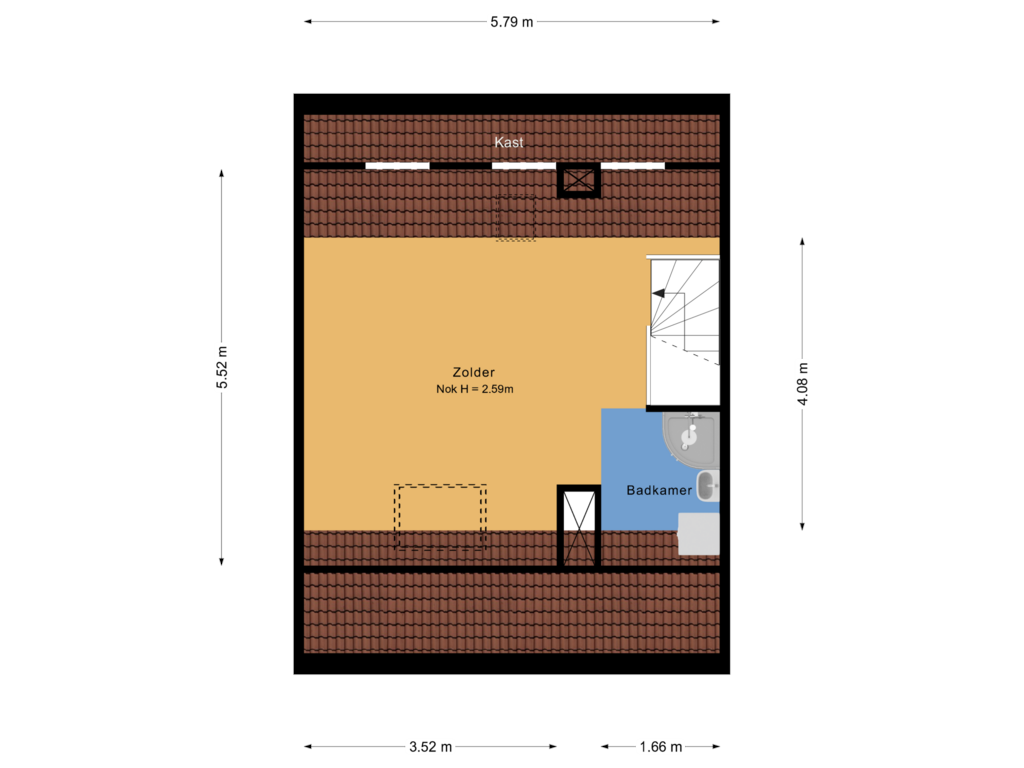 View floorplan of 2e verdieping of Gildestraat 38