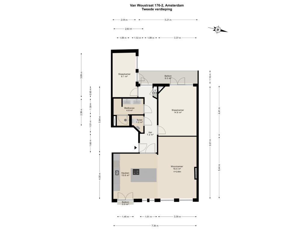 Bekijk plattegrond van Tweede verdieping van Van Woustraat 176-2