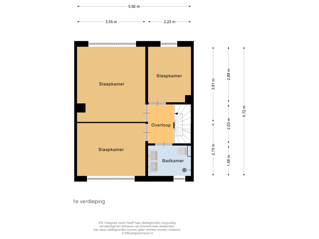 View floorplan of 1e verdieping of Jan Steijnstraat 33