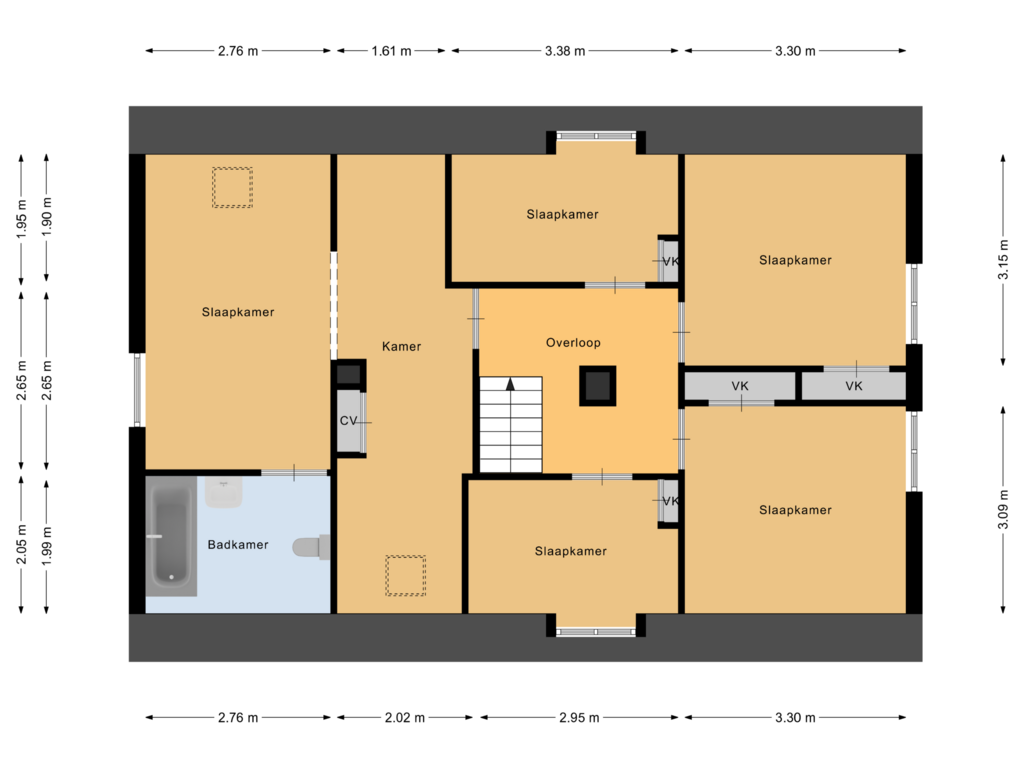 View floorplan of 1e verdieping of Korteraarseweg 92