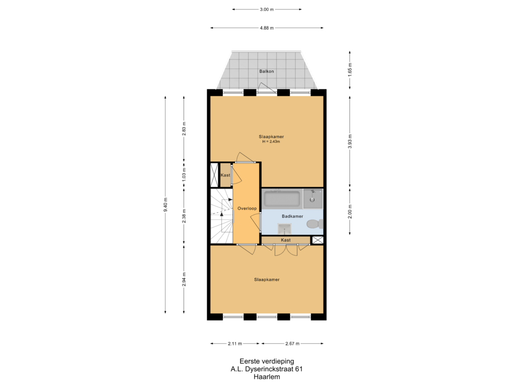 View floorplan of Eerste verdieping of A.L. Dyserinckstraat 61