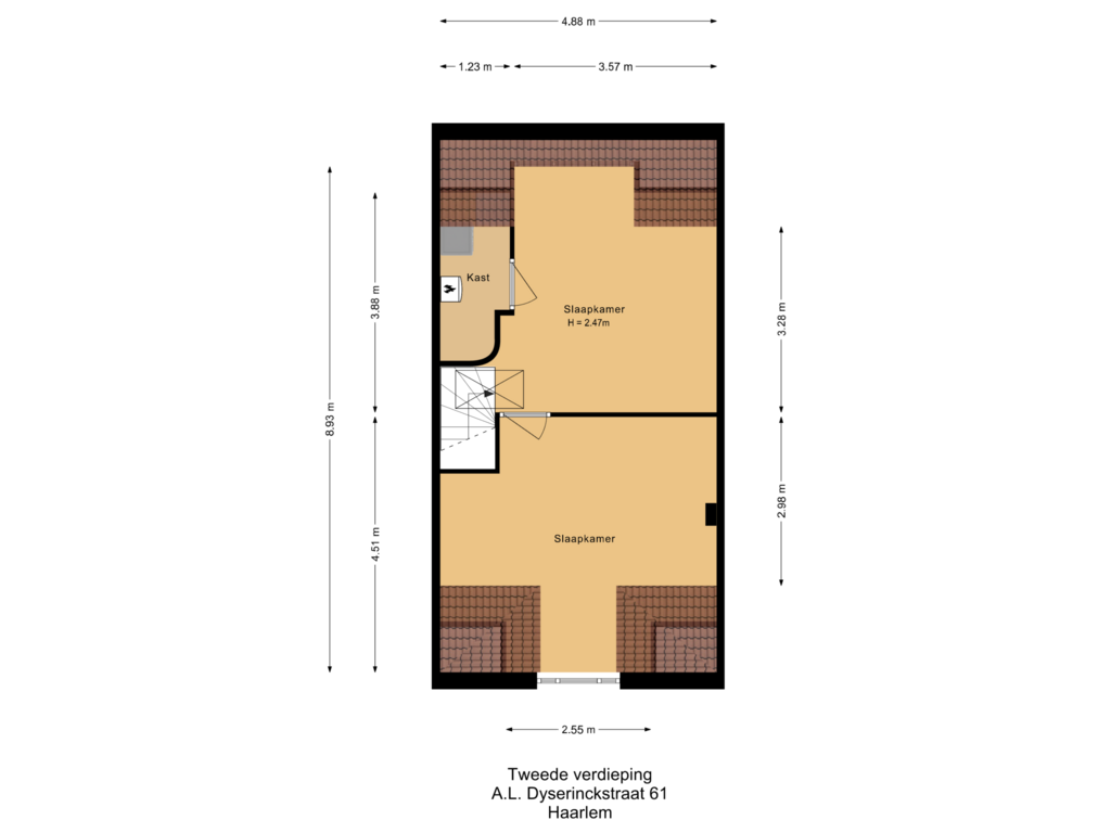 View floorplan of Tweede verdieping of A.L. Dyserinckstraat 61