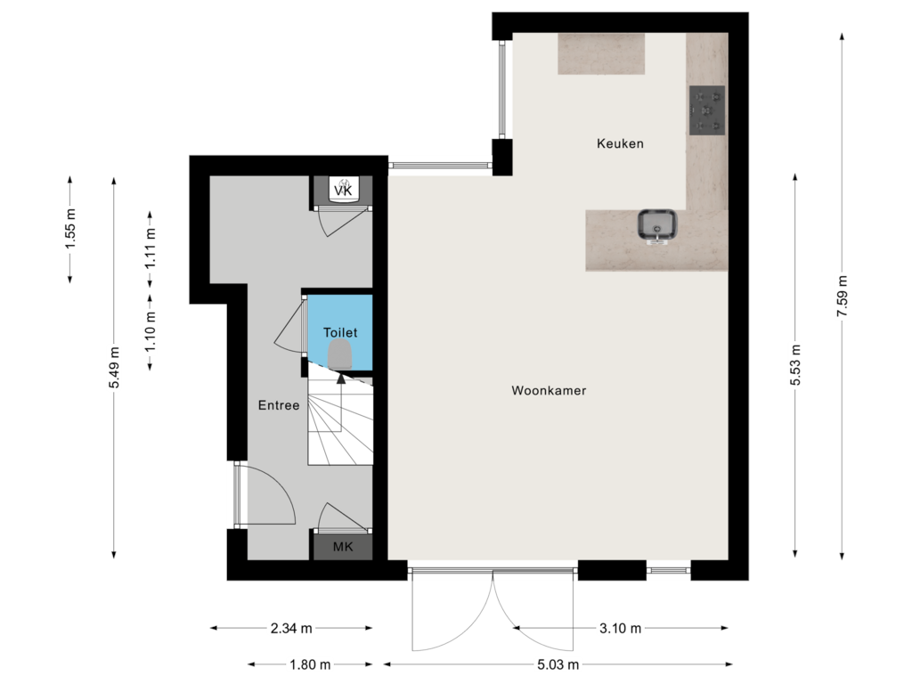 View floorplan of Begane grond of Rozemarijnsteeg 6-B