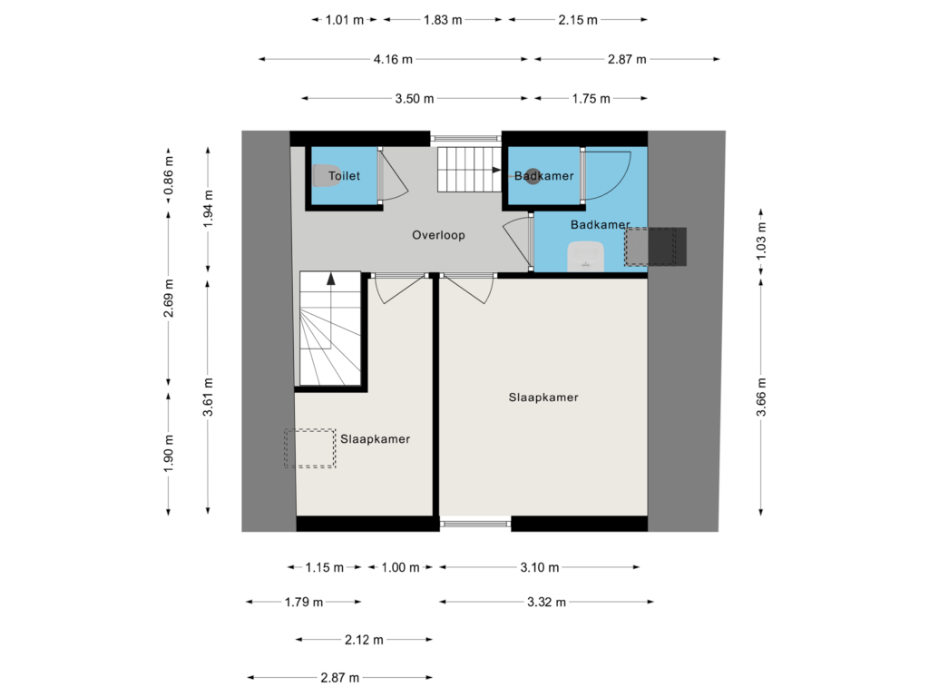 View floorplan of Eerste verdieping of Rozemarijnsteeg 6-B