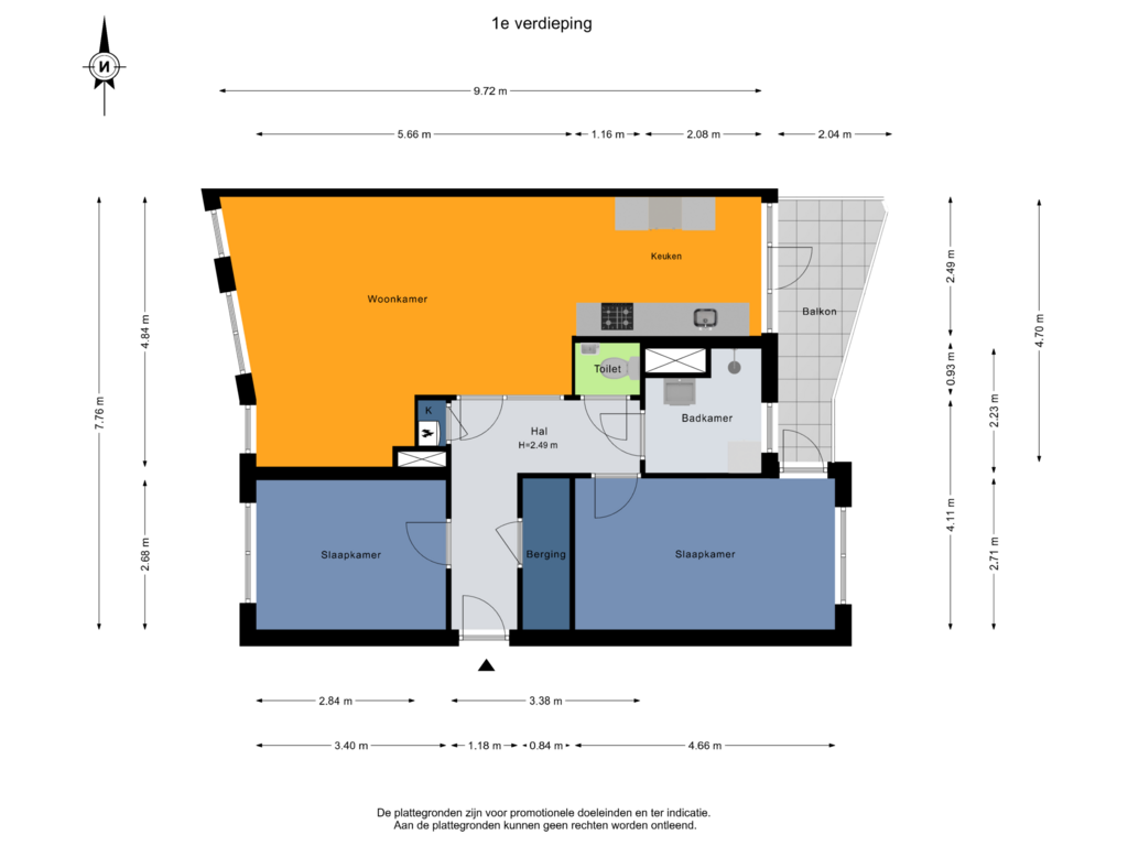 View floorplan of 1e verdieping of Boeroestraat 39