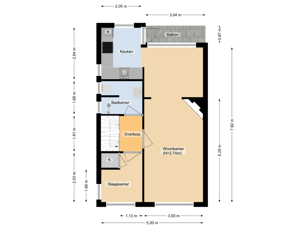 Bekijk plattegrond van 1e verdieping van St.-Bonifaciusstraat 13-BS