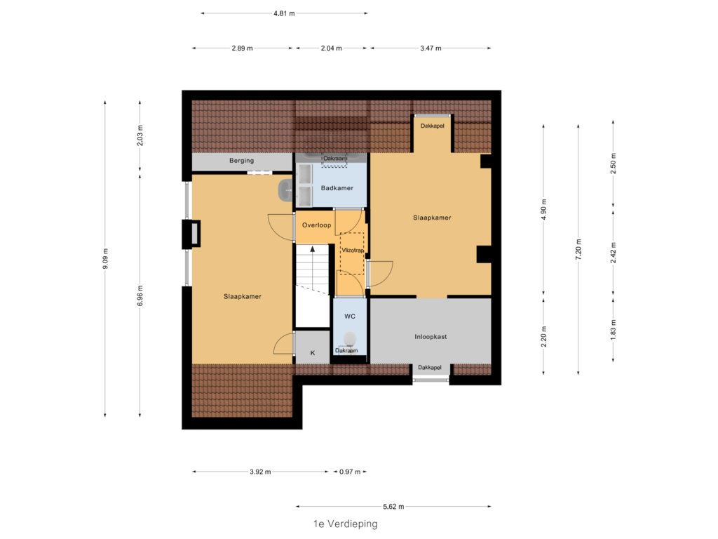 View floorplan of 1e Verdieping of Van Hogendorpplein 57