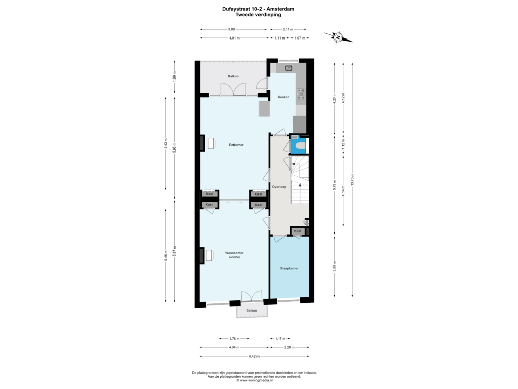 View floorplan of Tweede verdieping of Dufaystraat 10-2