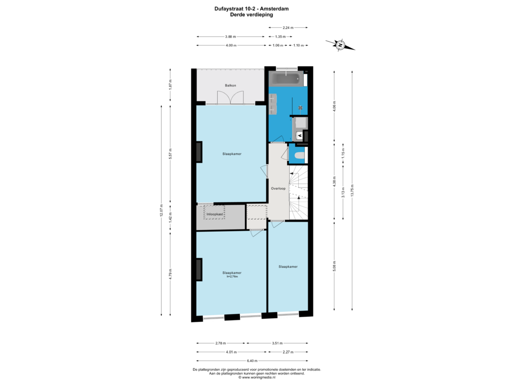 View floorplan of Derde verdieping of Dufaystraat 10-2