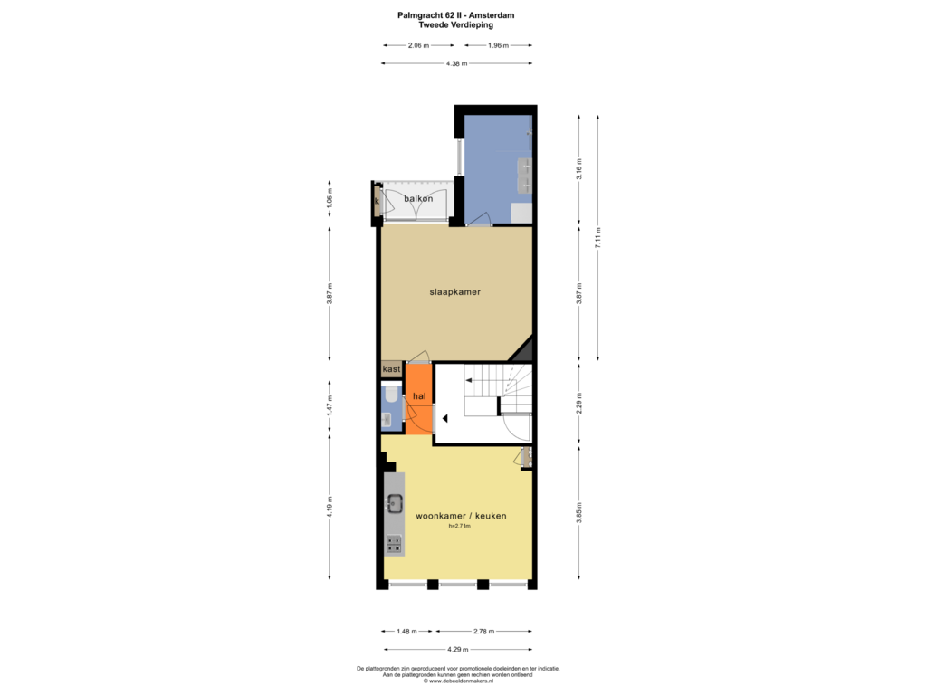 View floorplan of TWEEDE VERDIEPING of Palmgracht 62-2