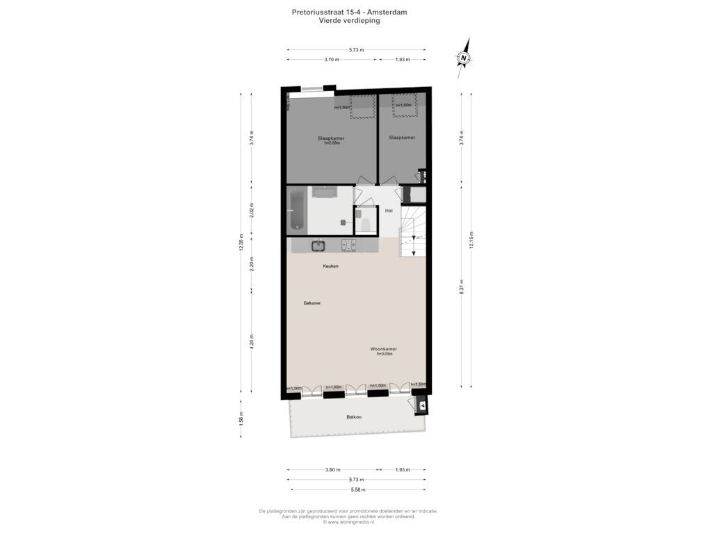 Bekijk plattegrond van 4e_verd van Pretoriusstraat 15-4