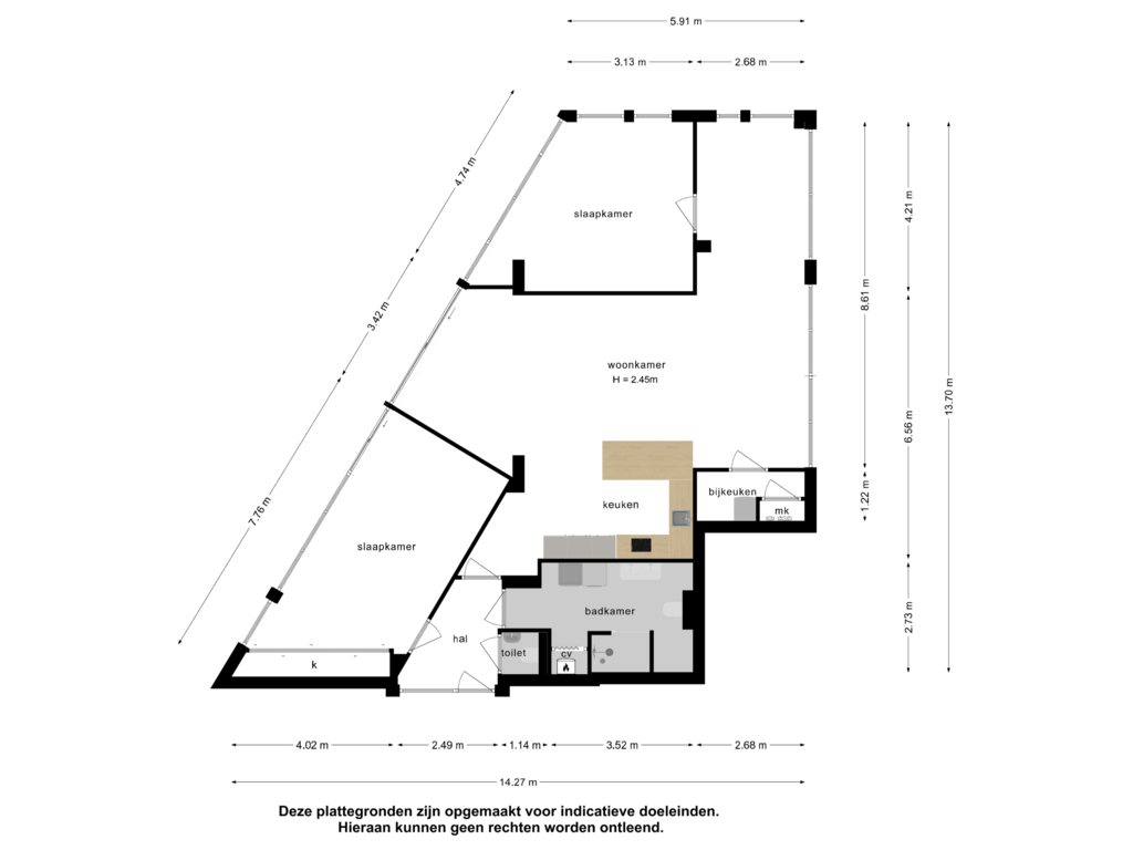 View floorplan of appartement of Vaartstraat 1