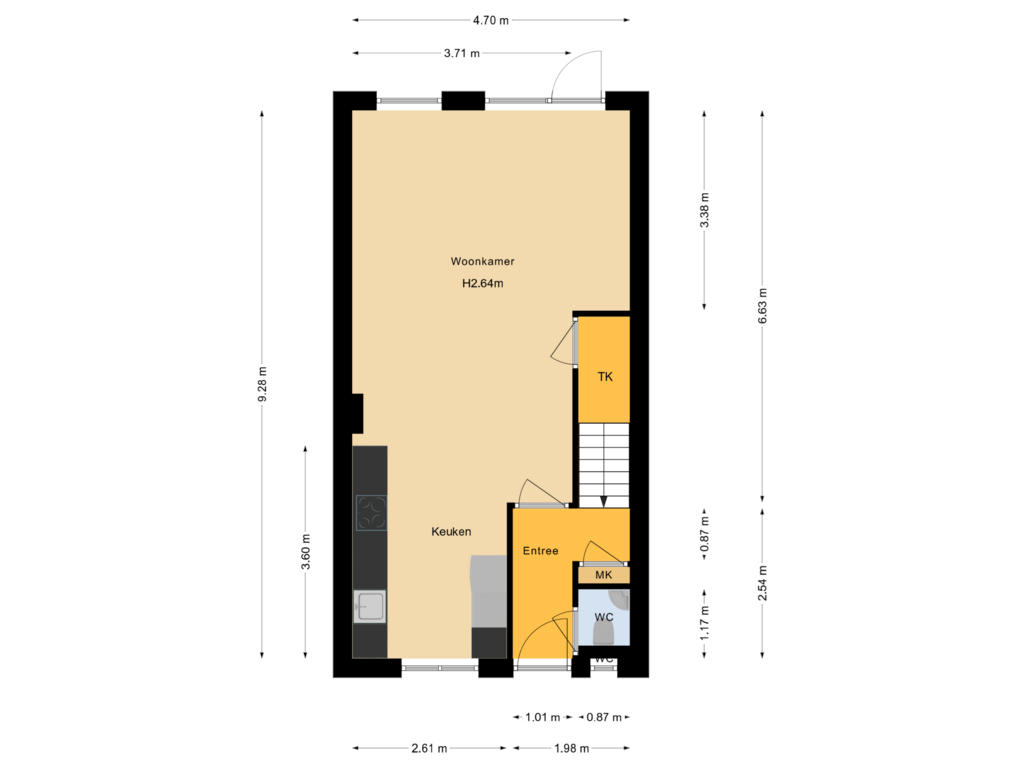 Bekijk plattegrond van Begane grond van Oude Boterdijk 1-B