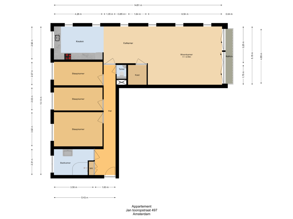 Bekijk plattegrond van Appartement van Jan Tooropstraat 497