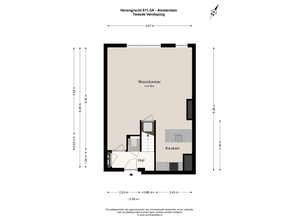 Bekijk plattegrond van TWEEDE VERDIEPING van Herengracht 611-3A