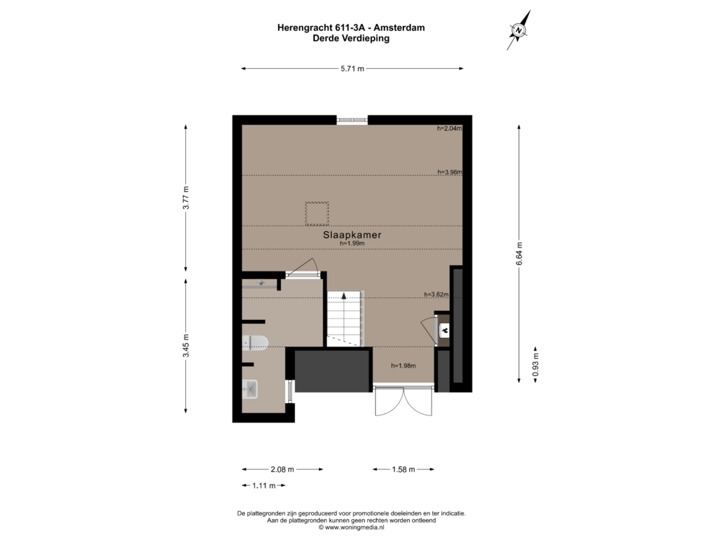 Bekijk plattegrond van DERDE VERDIEPING van Herengracht 611-3A