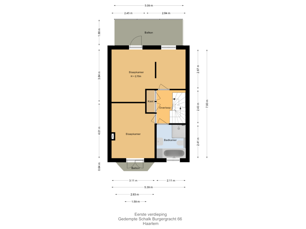 View floorplan of Eerste verdieping of Gedempte Schalk Burgergracht 66