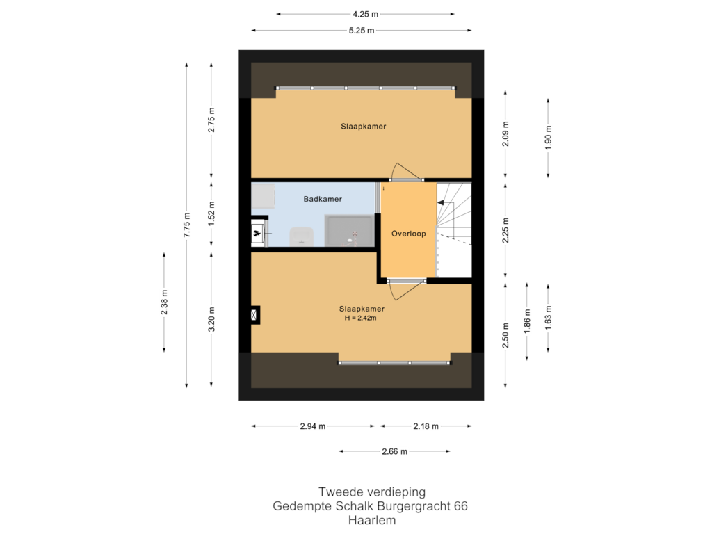 View floorplan of Tweede verdieping of Gedempte Schalk Burgergracht 66