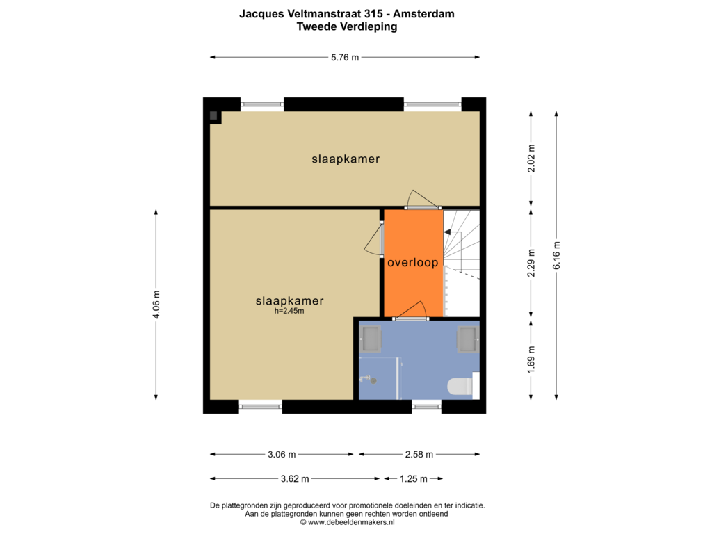 View floorplan of Tweede Verdieping of Jacques Veltmanstraat 315