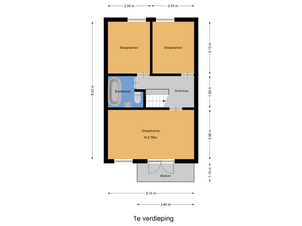 View floorplan of 1e verdieping of Het Kerkehout 31