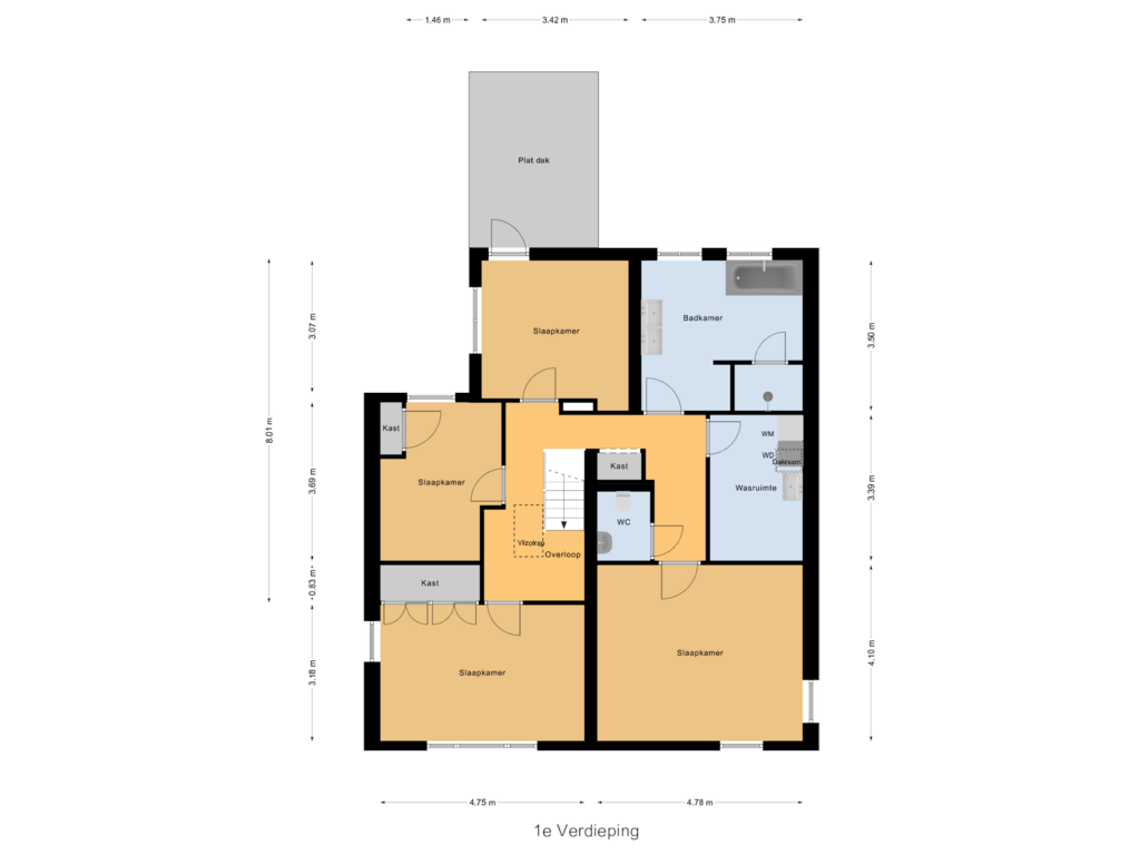 Bekijk plattegrond van 1e Verdieping van Middelweg 2-A