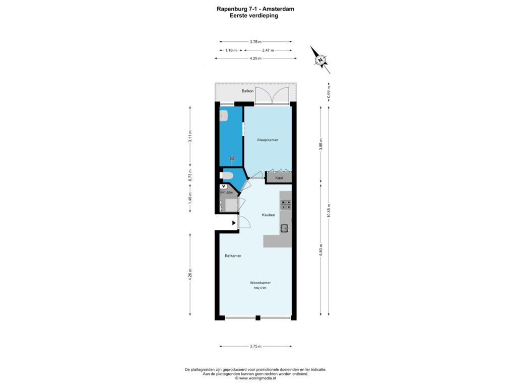 Bekijk plattegrond van 1e verd van Rapenburg 7-1