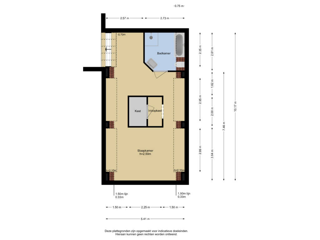 View floorplan of Verdieping 1 (achter) of Looiersgracht 10-1