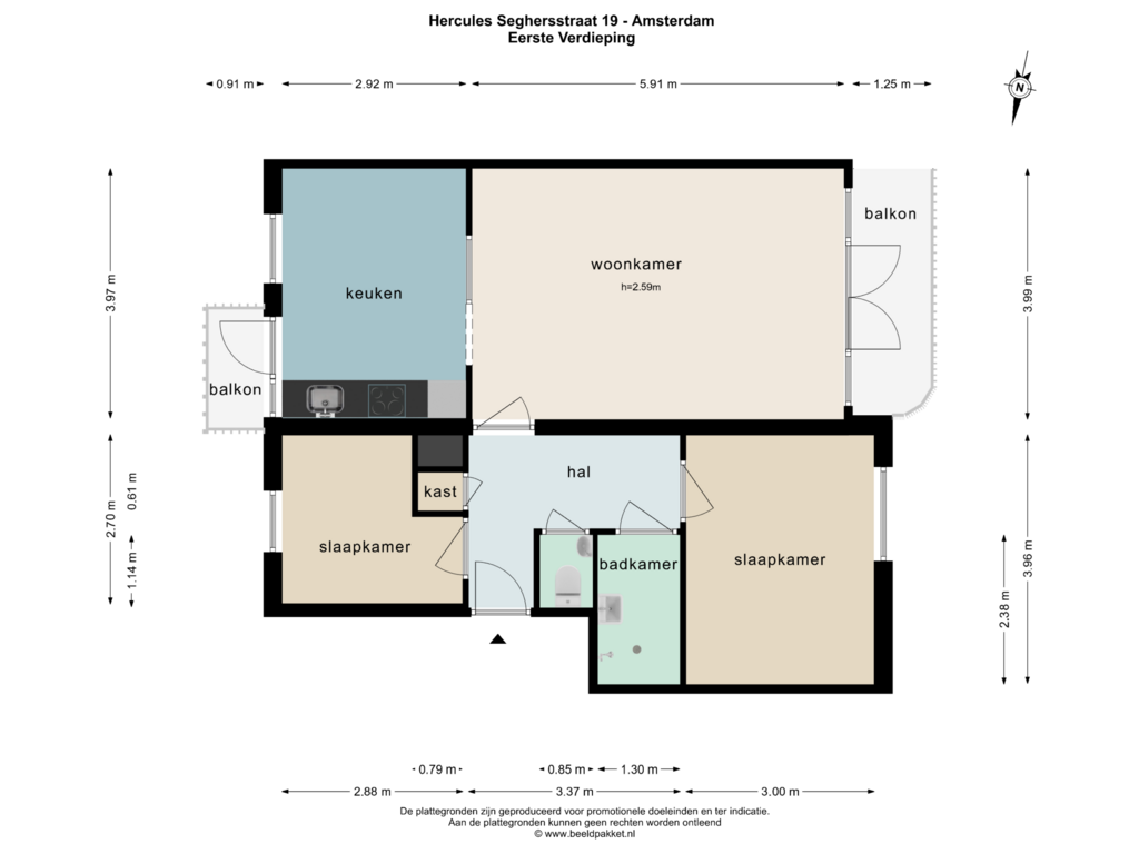 View floorplan of EERSTE VERDIEPING of Hercules Seghersstraat 19