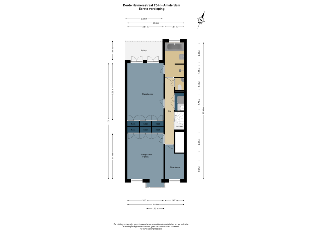 View floorplan of 1e_verd of Derde Helmersstraat 76-H