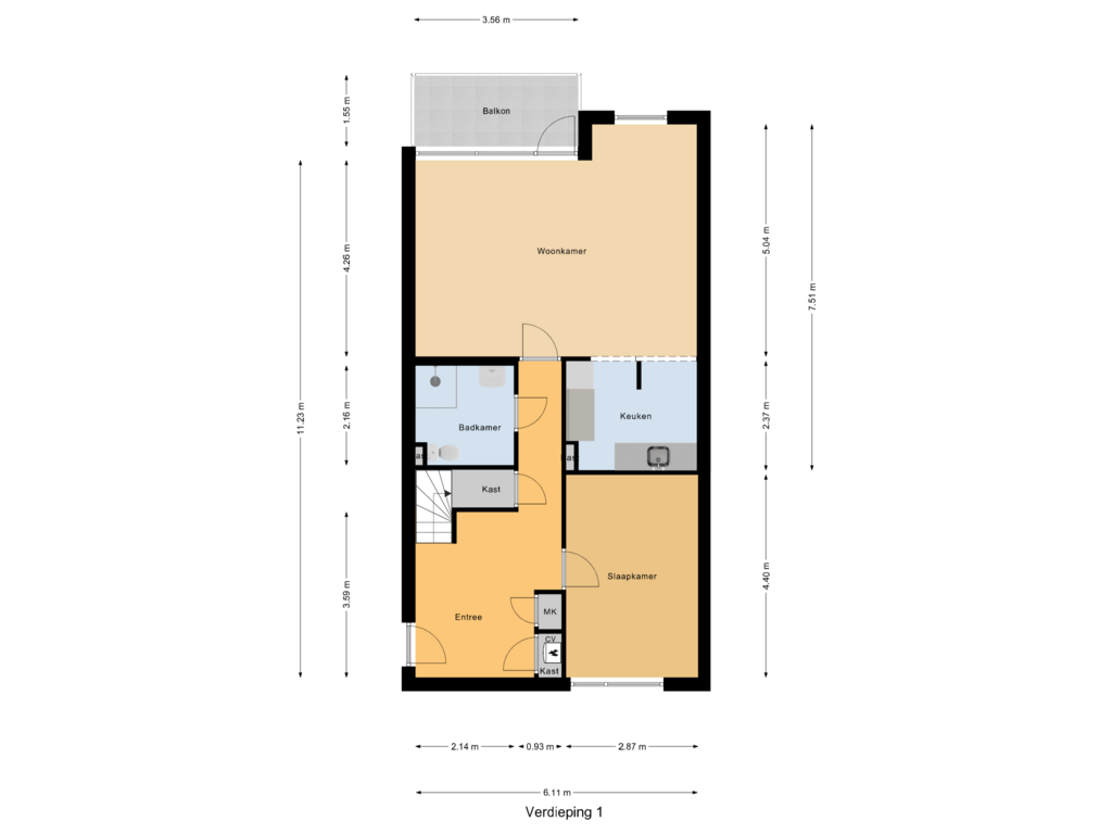 View floorplan of Verdieping 1 of Molenweg 111-J