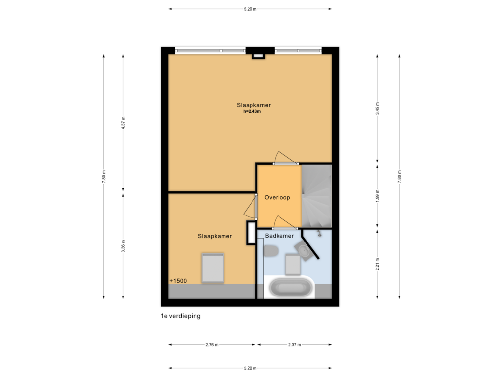 Bekijk plattegrond van 1e verdieping van Rosendaal 89