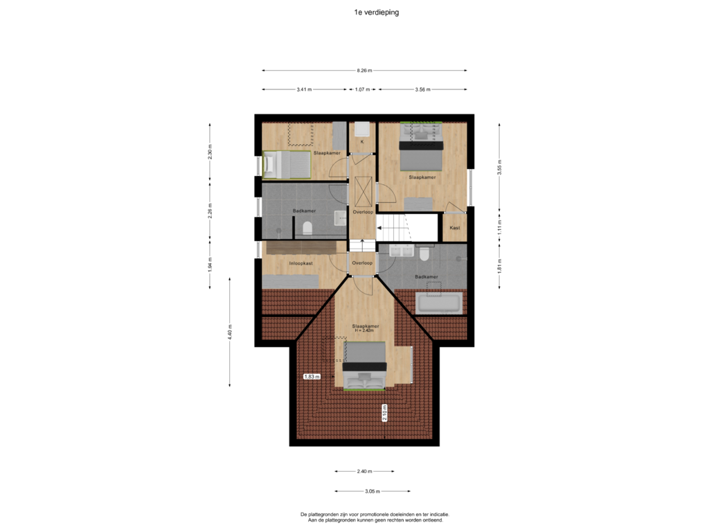 View floorplan of 1e verdieping of Herwensedijk 15