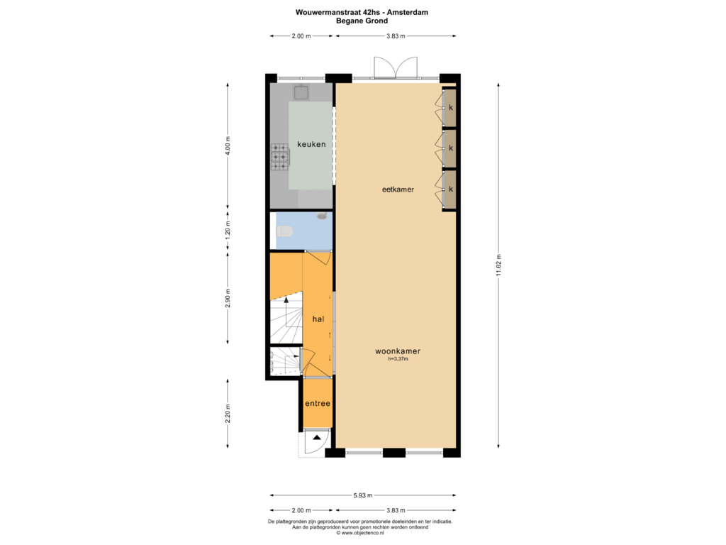 View floorplan of BEGANE GROND of Wouwermanstraat 42-H