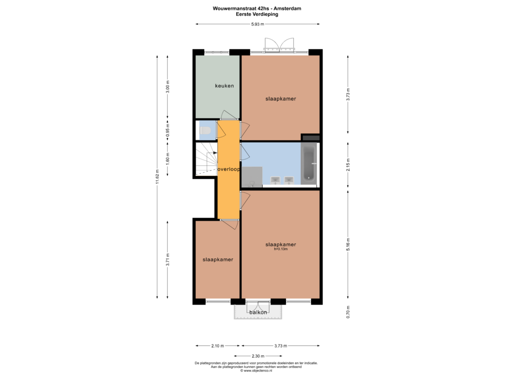 View floorplan of EERSTE VERDIEPING of Wouwermanstraat 42-H