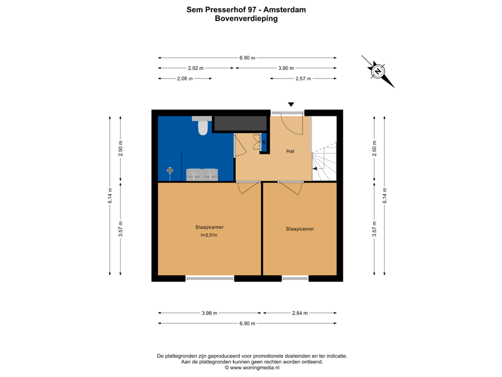 Bekijk plattegrond van Bovenverdieping van Sem Presserhof 97