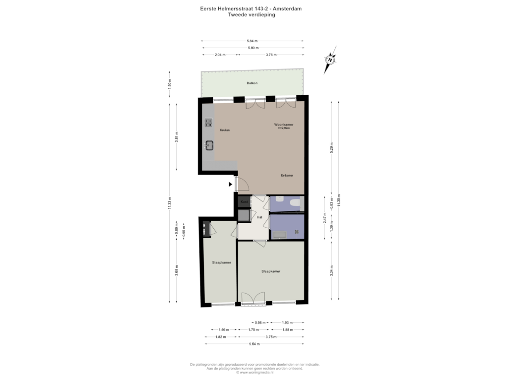 Bekijk plattegrond van 2e_verd van Eerste Helmersstraat 143-2