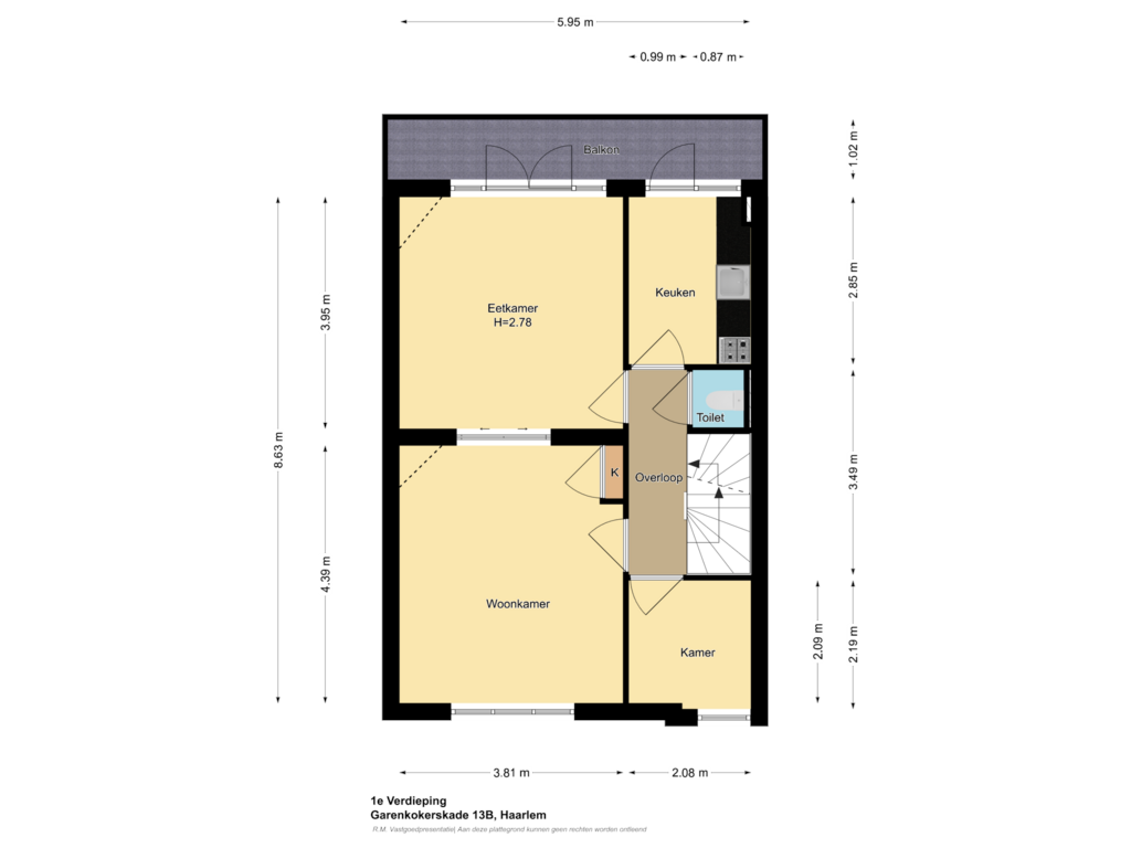 View floorplan of 1e Verdieping of Garenkokerskade 13-B