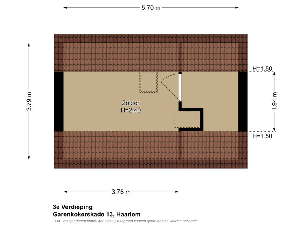 View floorplan of 3e Verdieping of Garenkokerskade 13-B