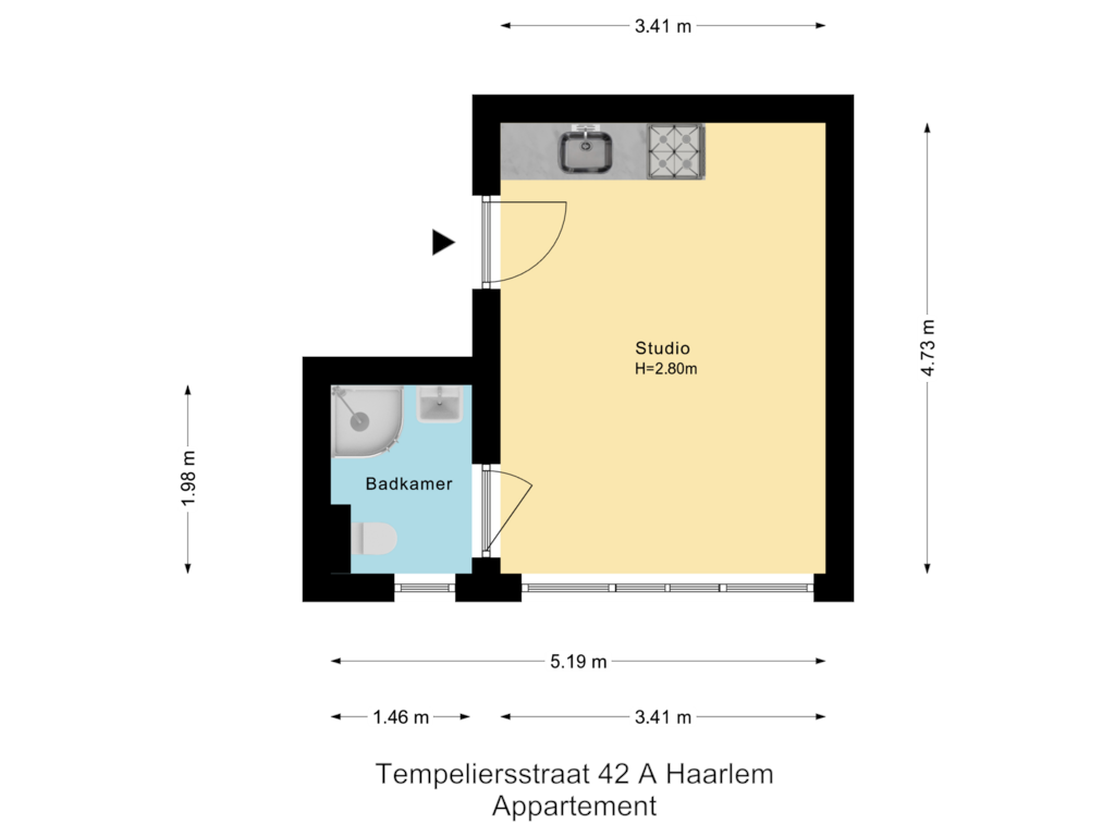 Bekijk plattegrond van Studio van Tempeliersstraat 42-A