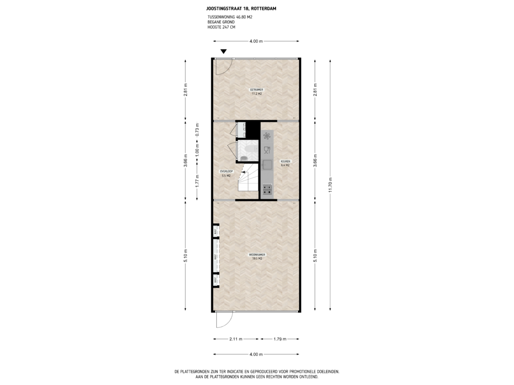 Bekijk plattegrond van begane grond van Joostingstraat 18