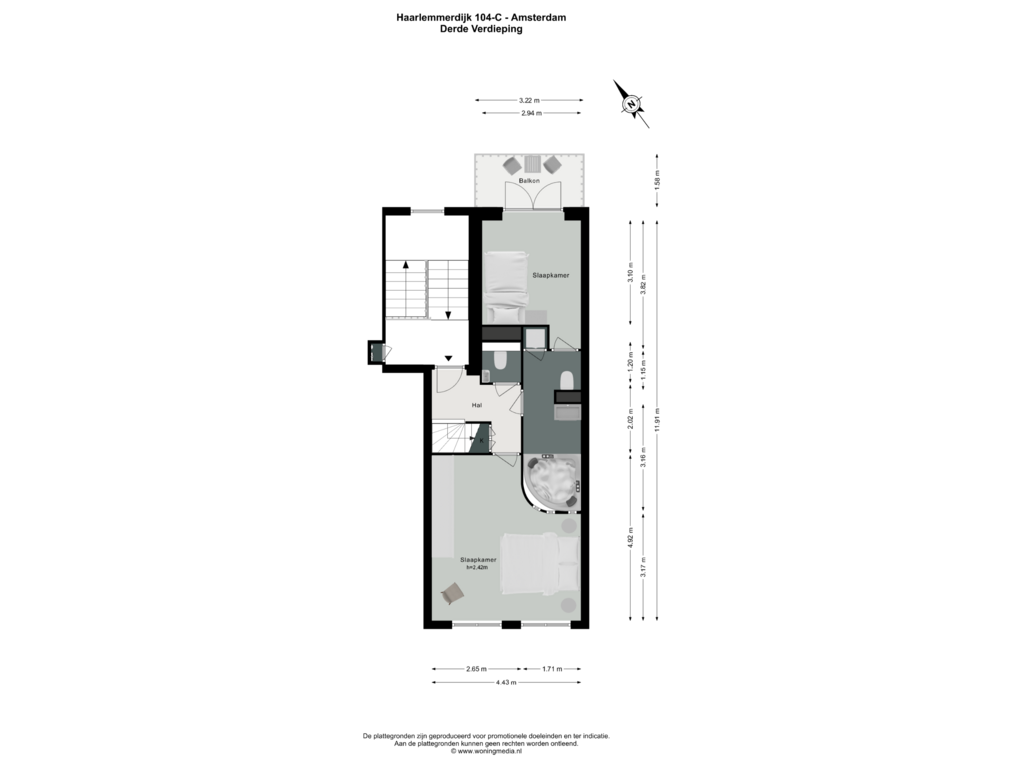 View floorplan of Derde Verdieping of Haarlemmerdijk 104-C