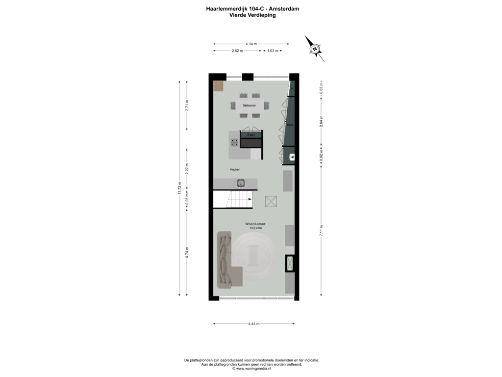 View floorplan of Vierde verdieping of Haarlemmerdijk 104-C