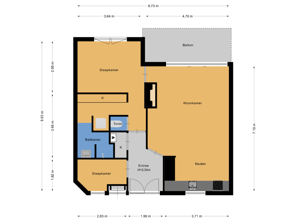 View floorplan of Appartement of Veendijk 1-AAP19