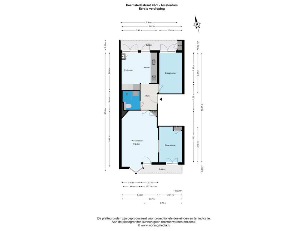 Bekijk plattegrond van Eerste verdieping van Heemstedestraat 28-1