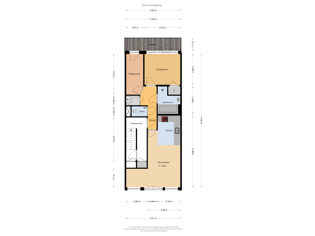 View floorplan of Derde verdieping of Brederodestraat 42-3