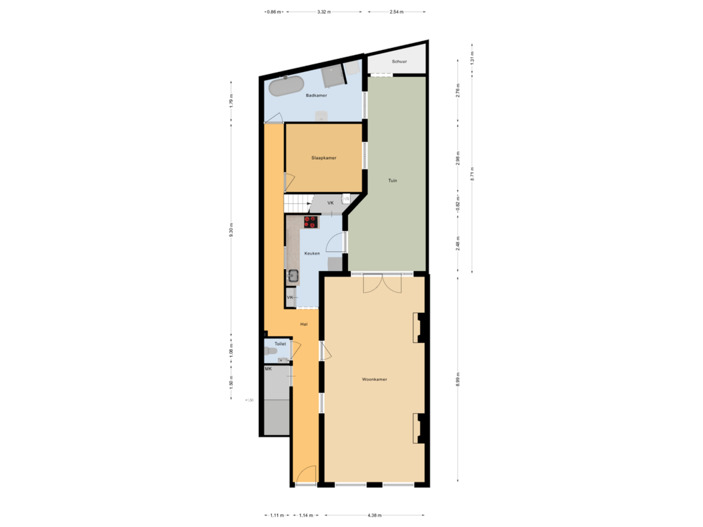 View floorplan of Begane grond of van der Does de Willeboissingel 55