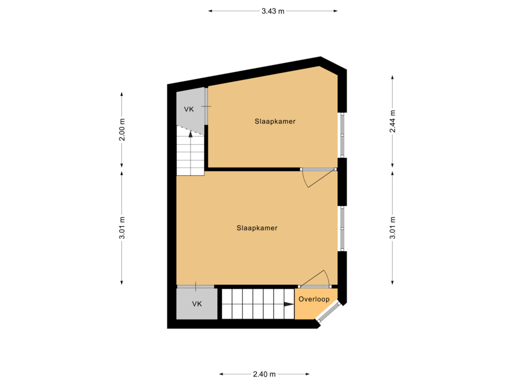 View floorplan of 1e Verdieping of van der Does de Willeboissingel 55