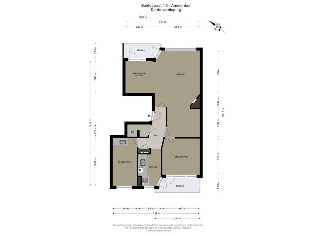 Bekijk plattegrond van Derde verdieping van Baetostraat 4-3