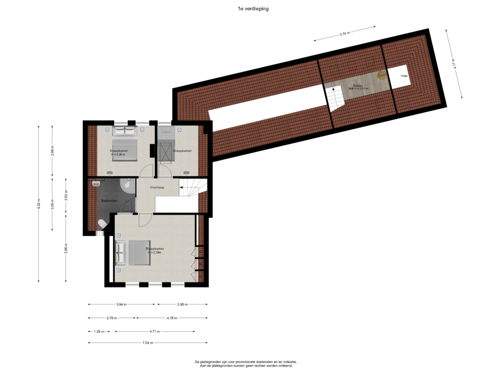 View floorplan of 1e verdieping of Cuperstraat 1