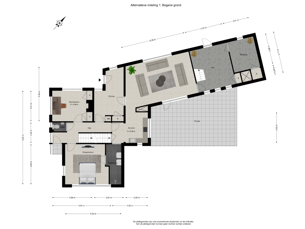 View floorplan of Begane grond  Alternatieve indeling 1 of Cuperstraat 1